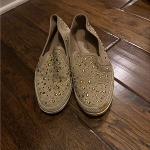Donald J. Pliner Beige Studded Slip-on Loafers